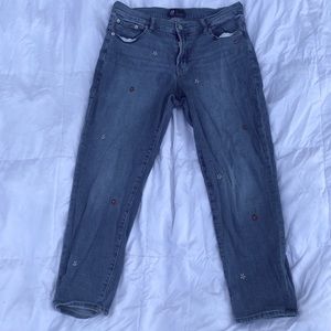 embroidered white & red flower jeans